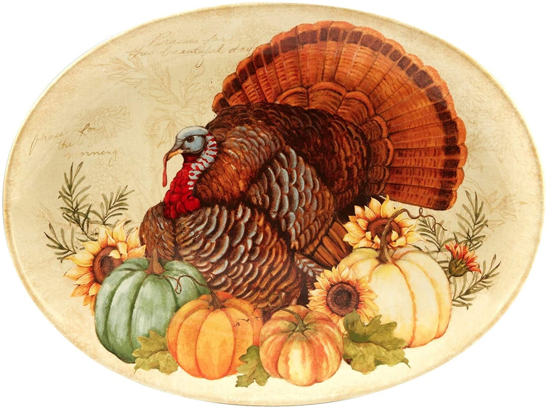 Autumn Fields Oval Turkey Platter Brown Color Orange Country