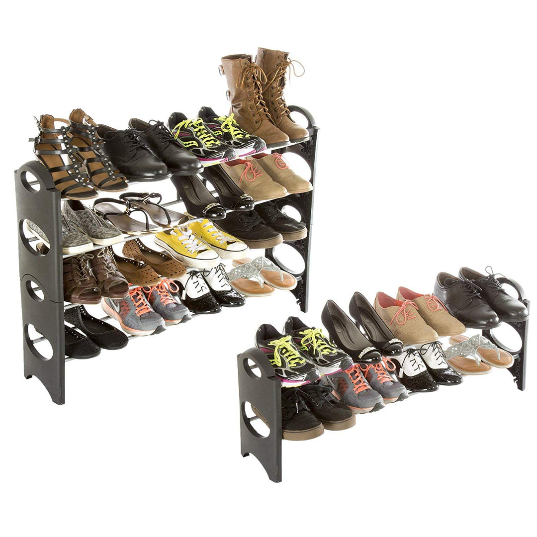 Black 4Tier Shoe Rack Footwear Organizer Stand Closet Storage Shelf Shoes Boots Home Office Garage