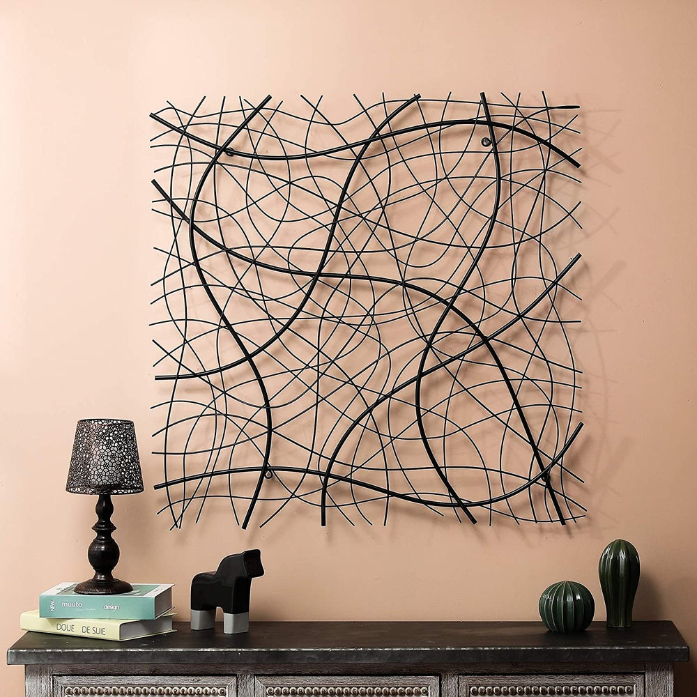 Large Black Abstract Square Metal Wall Decor Modern Contemporary Iron Includes Hardware