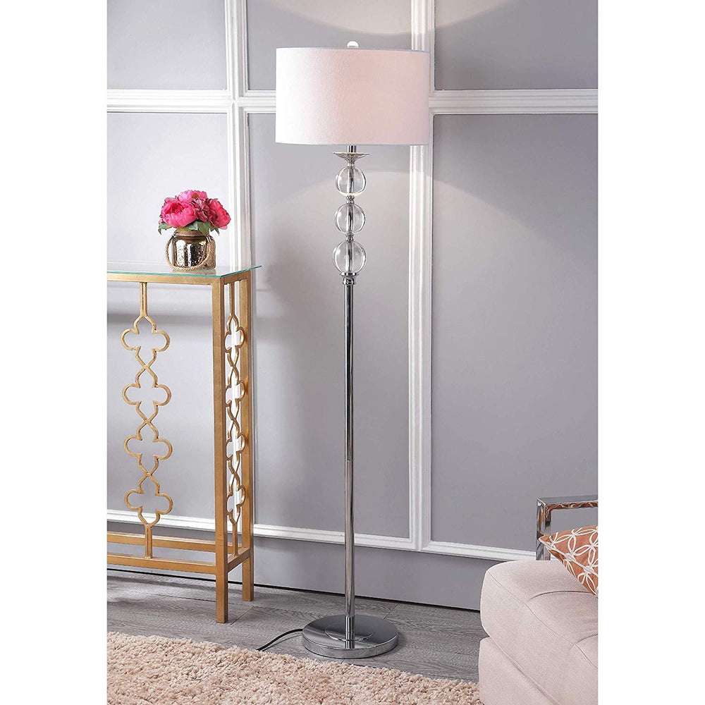 Modern Globe Floor Lamp 62" Crystal Glass Reading Light White Shade Contemporary Standing Lamp Silver Living Room Bedroom