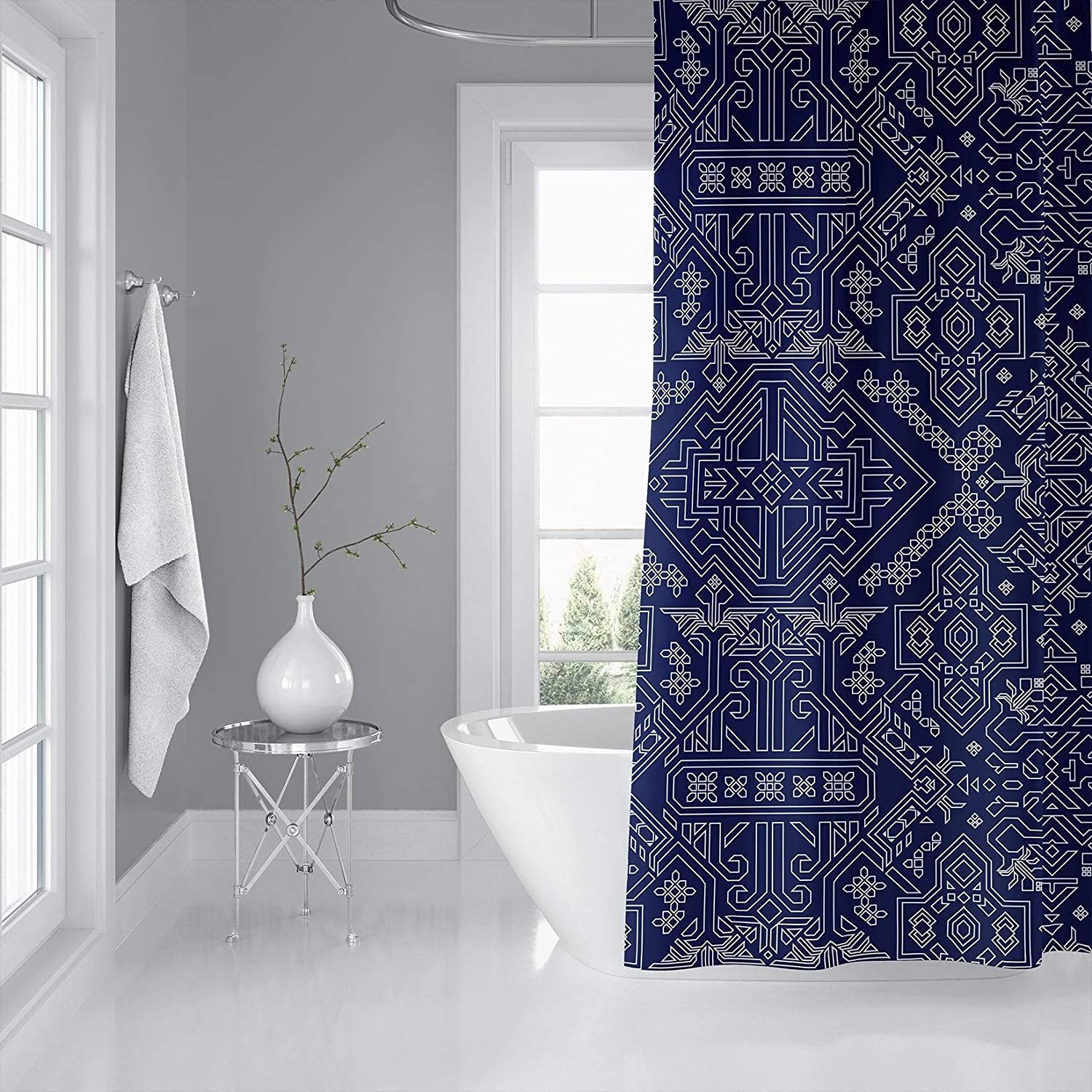 MISC Navy Shower Curtain by 71x74 Blue Geometric Southwestern Polyester