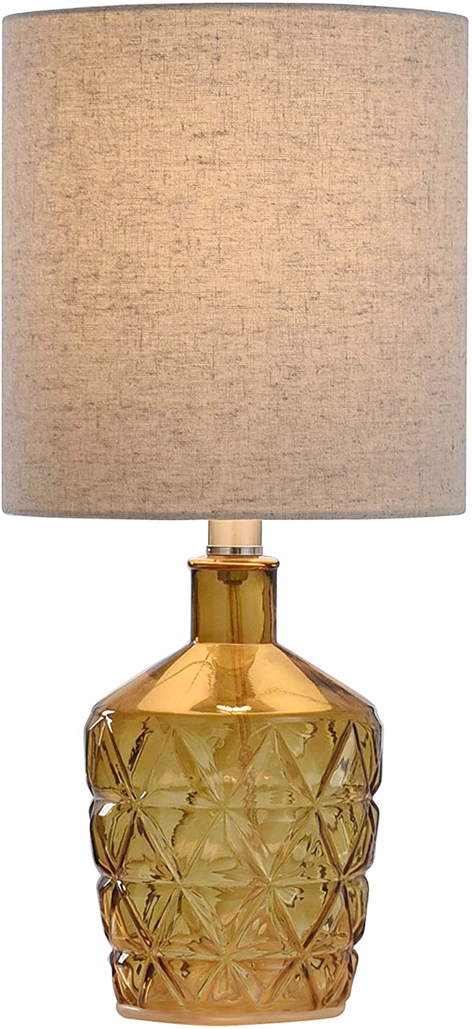 Langtree Dark Amber Textured Diamond Pattern Glass Accent Lamp Yellow Transitional