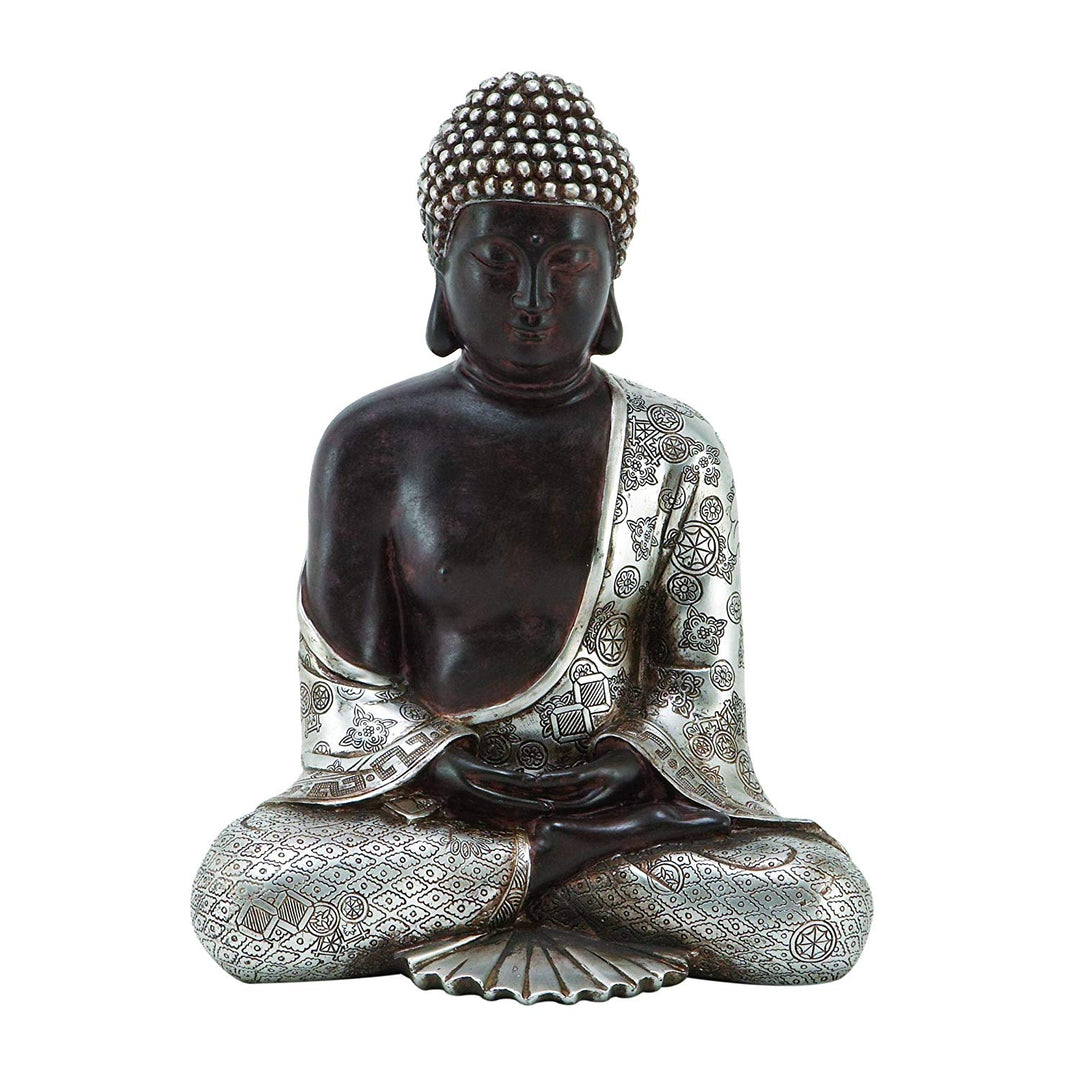 11" Antique Silver Finish Draped Buddha Sitting Statue