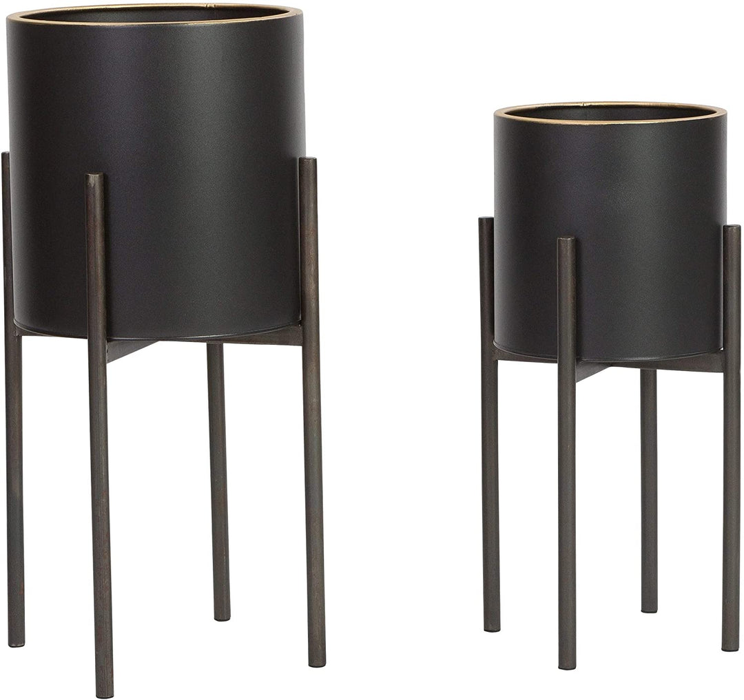 Modern Black Planters (Set 2) Gold Mid Century Round