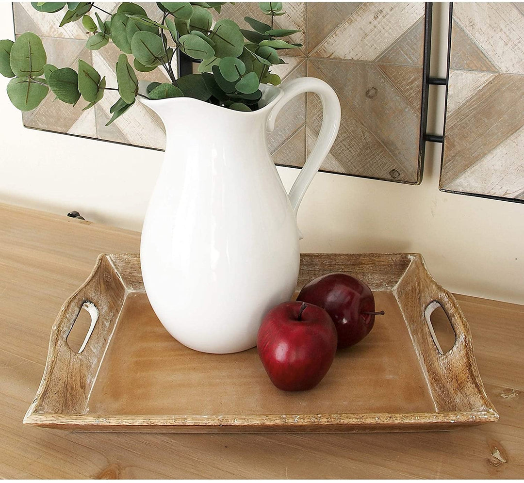 Set 2 Traditional 3 Inch Wooden Serving Trays by Brown Solid