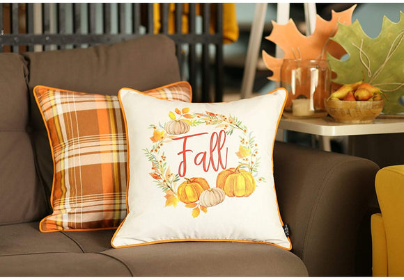 Unknown1 Fall Thanksgiving Pumpkin Throw Pillow Cover 18''x18'' (Set 4) Color Floral Farmhouse Polyester Set 3 More Removable