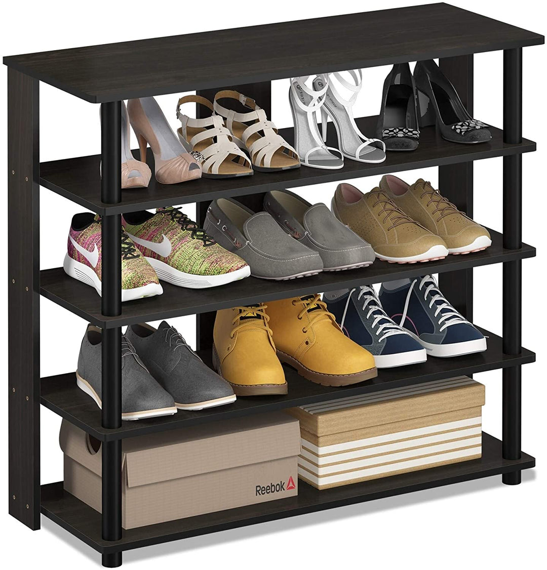 5 Tier Wide Shoe Rack Espresso Assembly Required 4 Brown Grey Modern Contemporary Wood Includes Hardware