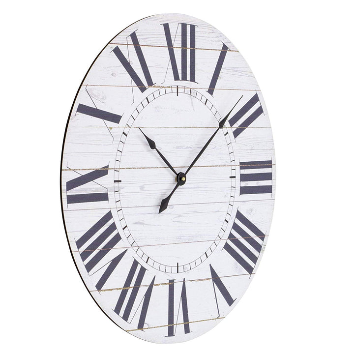 Large Shiplap Wall Clock Large Roman Numerals French Country Design Hanging Indoor Timepiece 23" Round