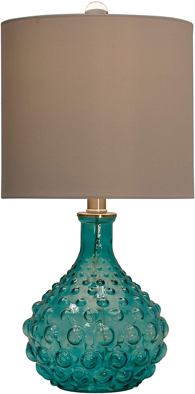 Blue Table Lamp Cream Hardback Fabric Shade Transitional