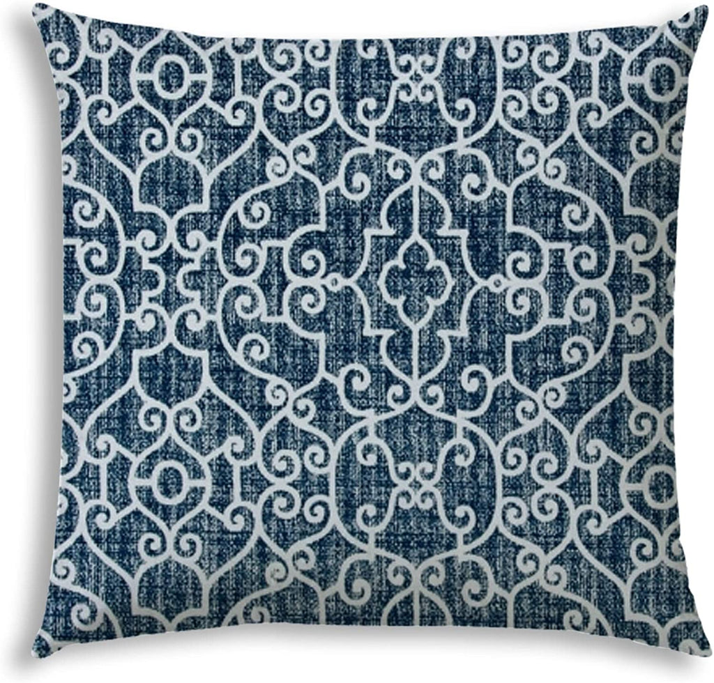 Indigo Jumbo Indoor/Outdoor Zippered Pillow Cover Blue Damask Bohemian Eclectic Polyester Closure