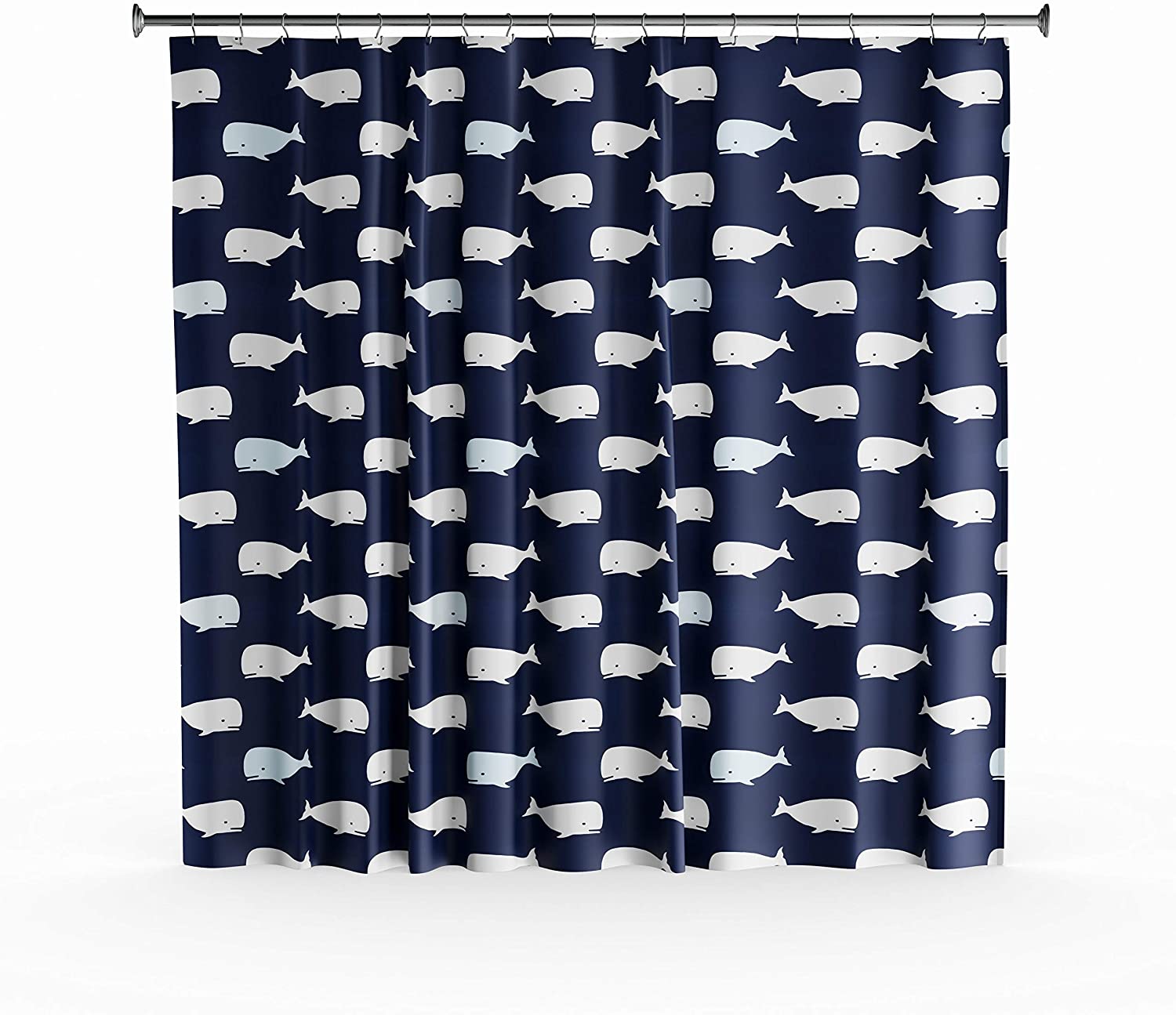 Navy Whale Shower Curtain Blue Animal Novelty Polyester