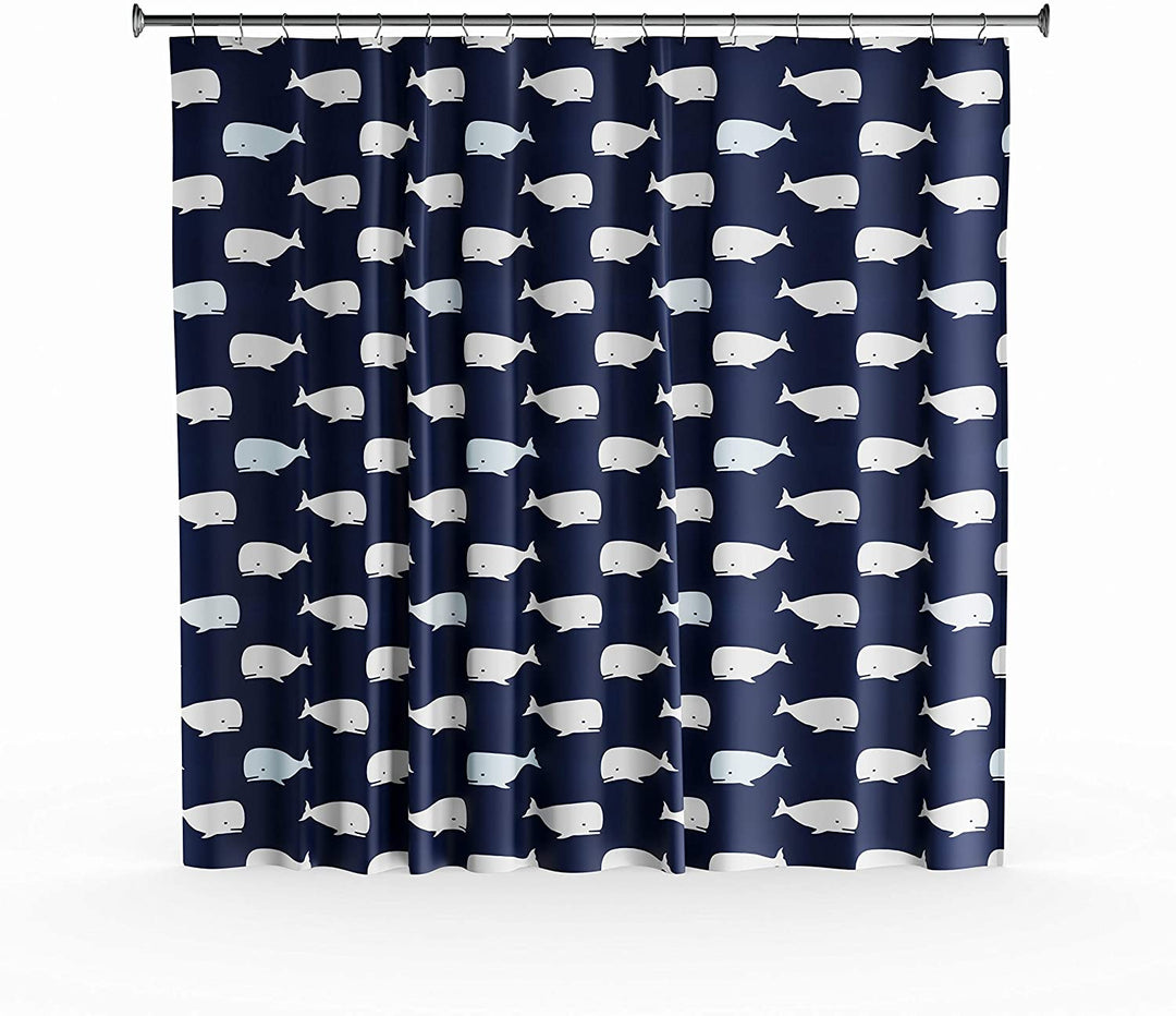 Navy Whale Shower Curtain Blue Animal Novelty Polyester