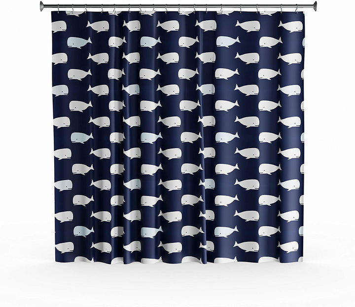 Navy Whale Shower Curtain Blue Animal Novelty Polyester