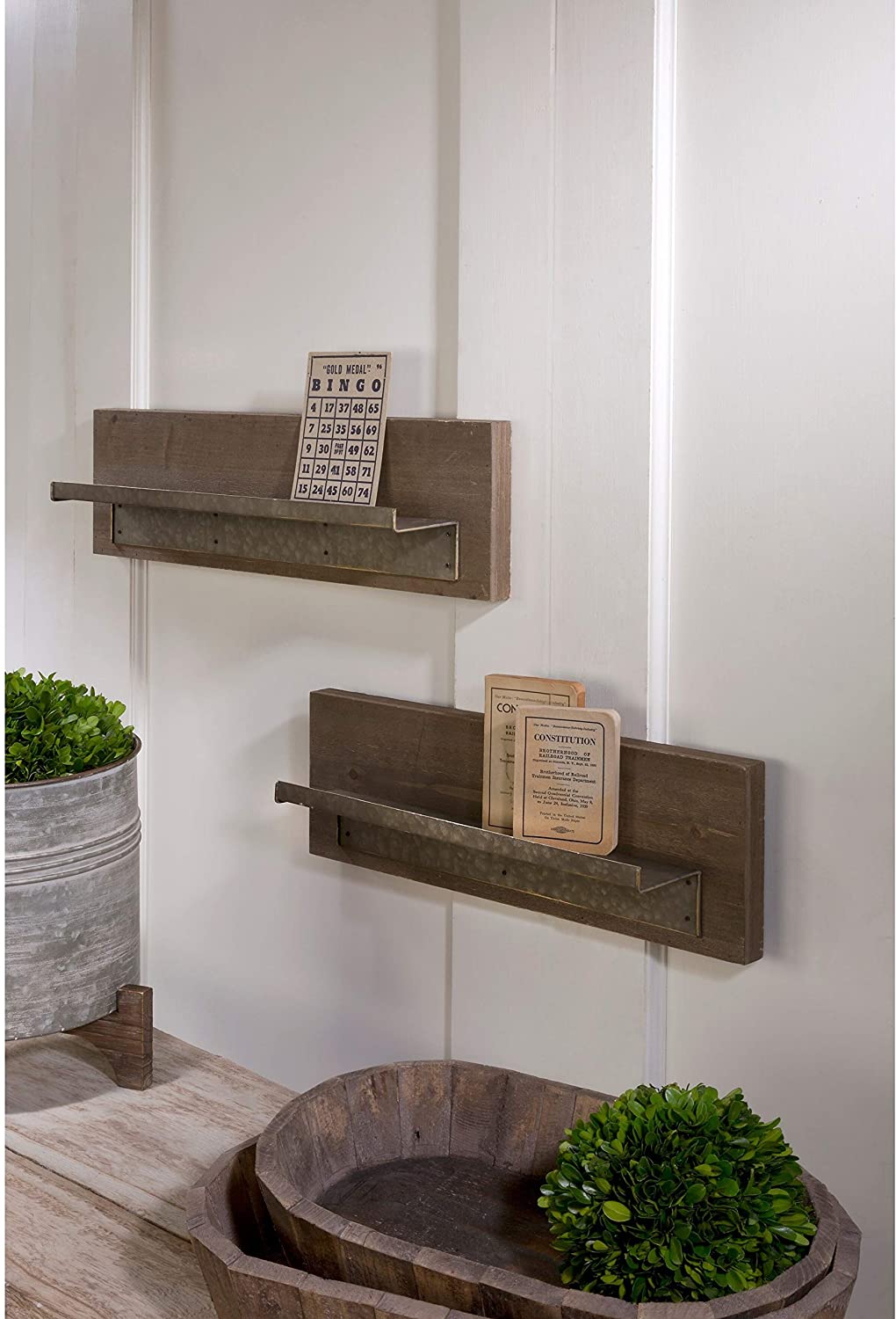 Wood Shelf Metal Ledge Set 2 Brown Farmhouse Iron MDF