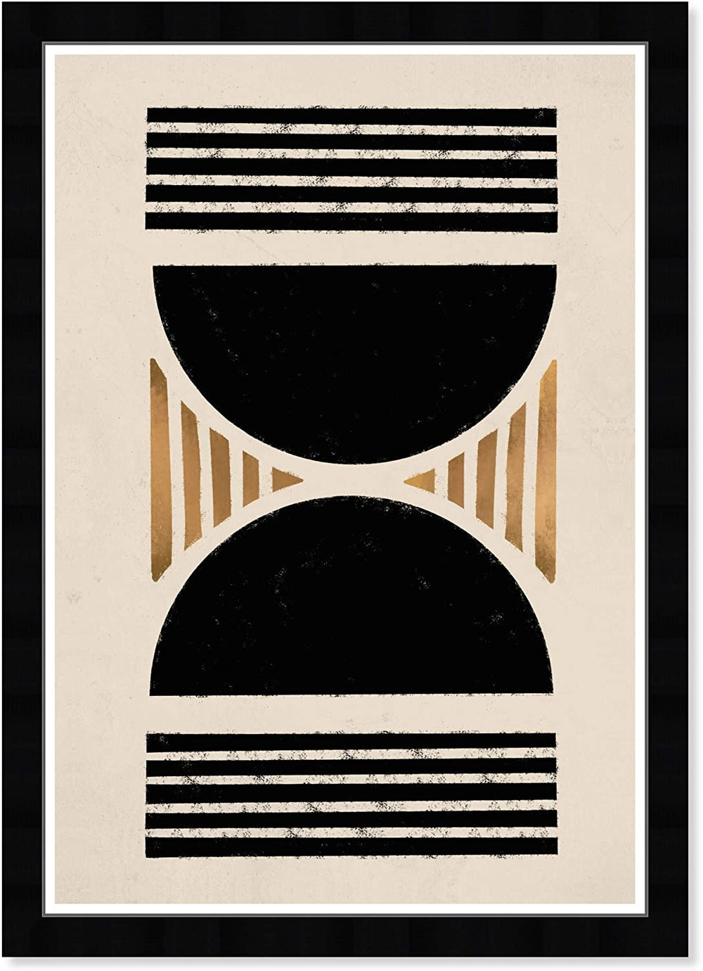 Hourglass' Abstract Wall Art Framed Shapes Black Gold Mid Century Modern Transitional Rectangle - Diamond Home USA