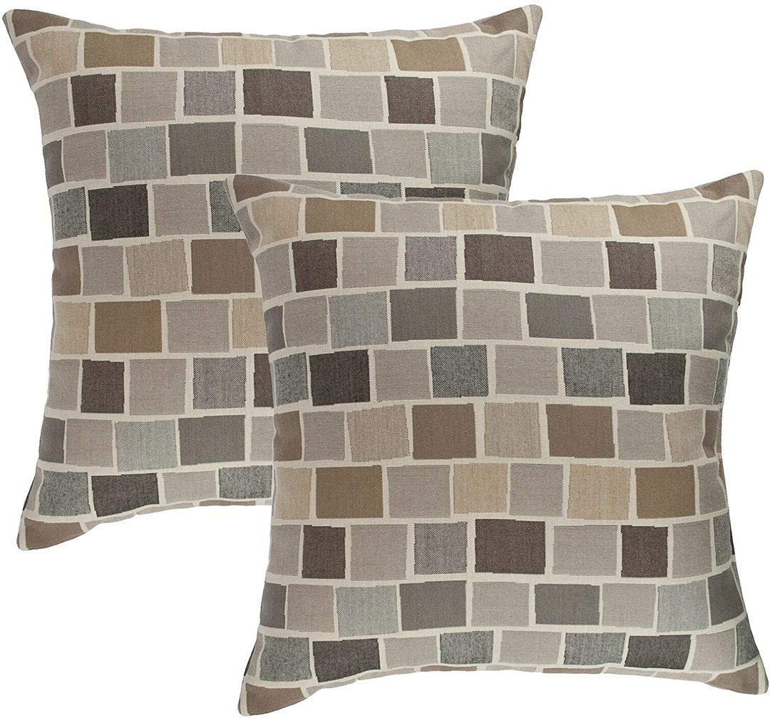 Slate 18 inch Outdoor Pillow (Set 2) Color Tan Geometric