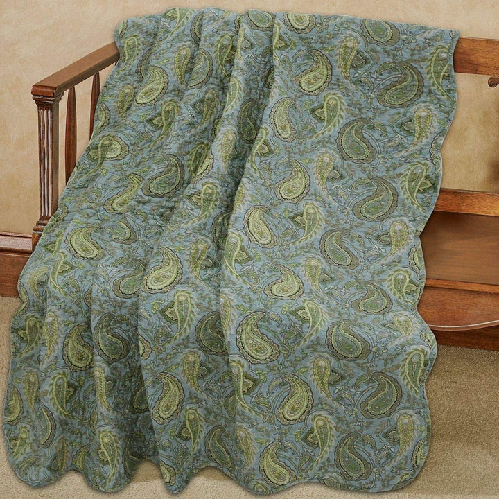 Cozy Line Paisley Cotton Throw Blanket Green Casual