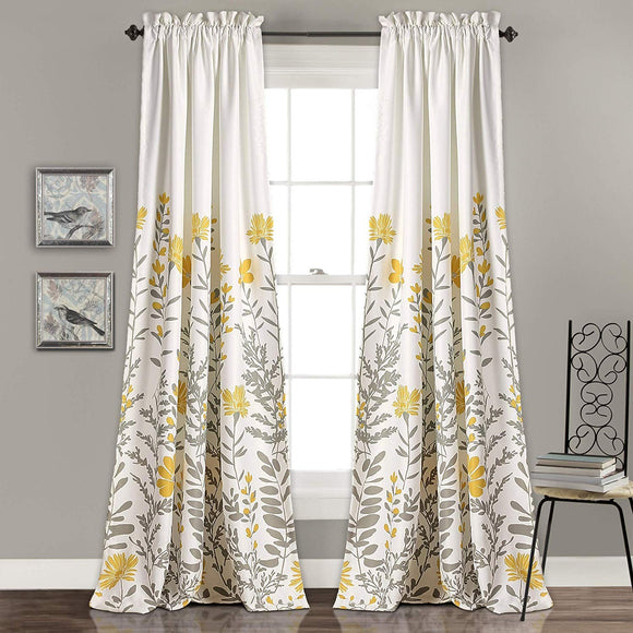 84 Inch Yellow Grey Lily Flower Window Curtain Panel Pair Set Gray Whimsical Floral Window Treatment Agapanthus Shabby Chic Pattern Drape Bohemian