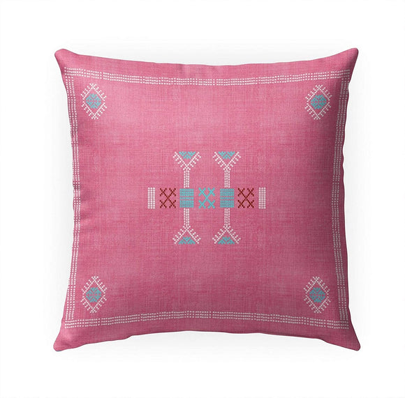 MISC Moroccan Pink Indoor|Outdoor Pillow by 18x18 Pink Geometric Southwestern Polyester Removable Cover