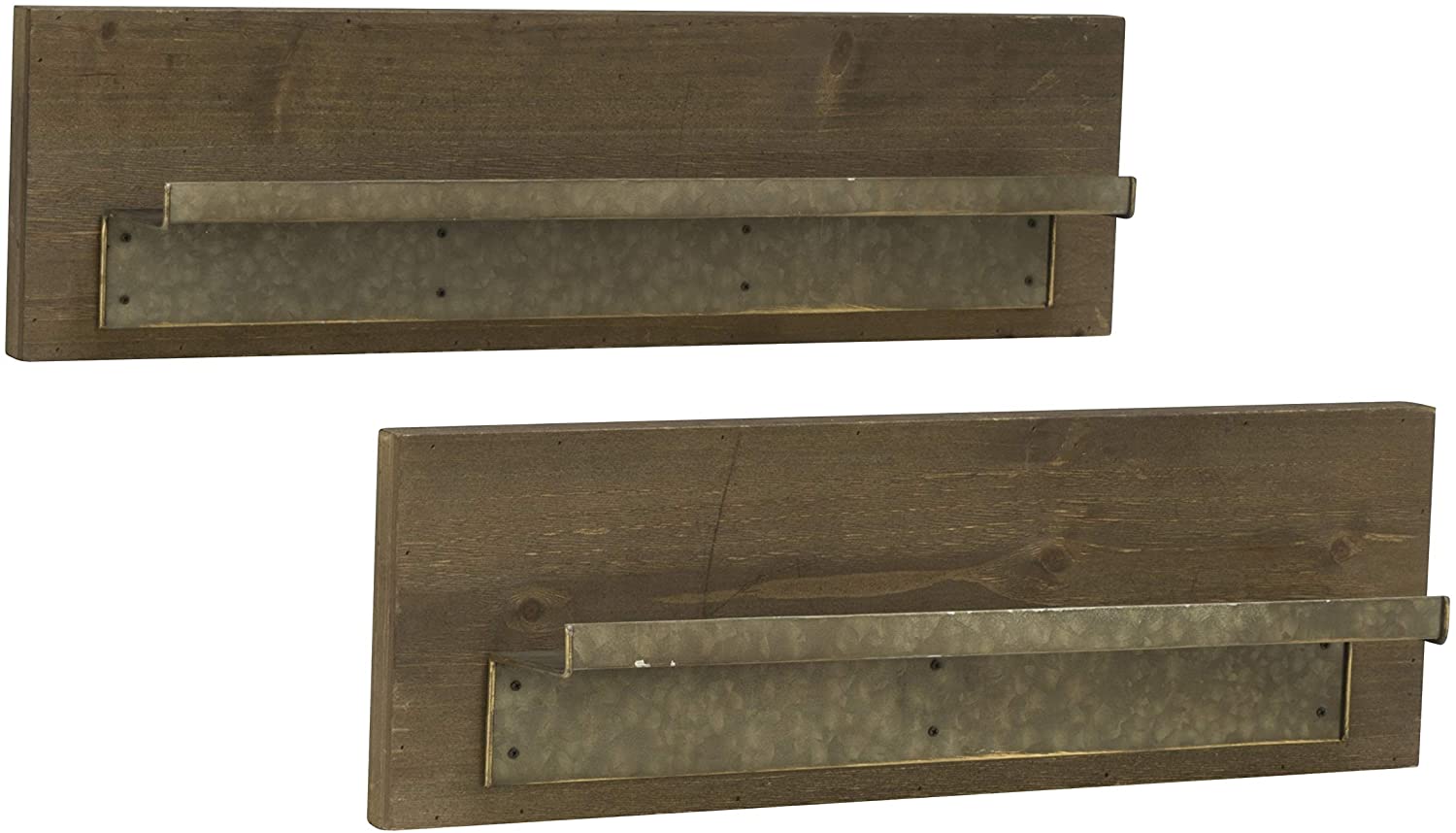 Wood Shelf Metal Ledge Set 2 Brown Farmhouse Iron MDF