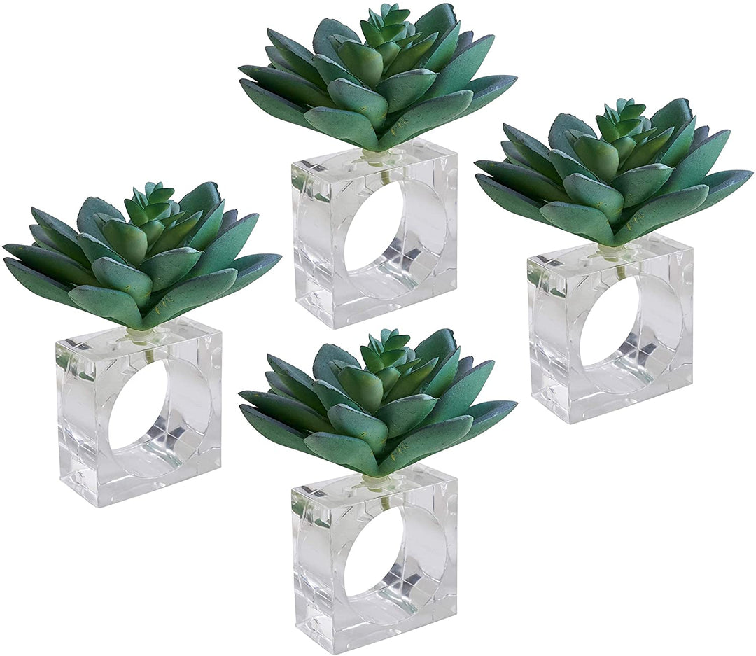 MISC Succulent Design Napkin Ring Holders (Set 4) Blue Acrylic Plastic