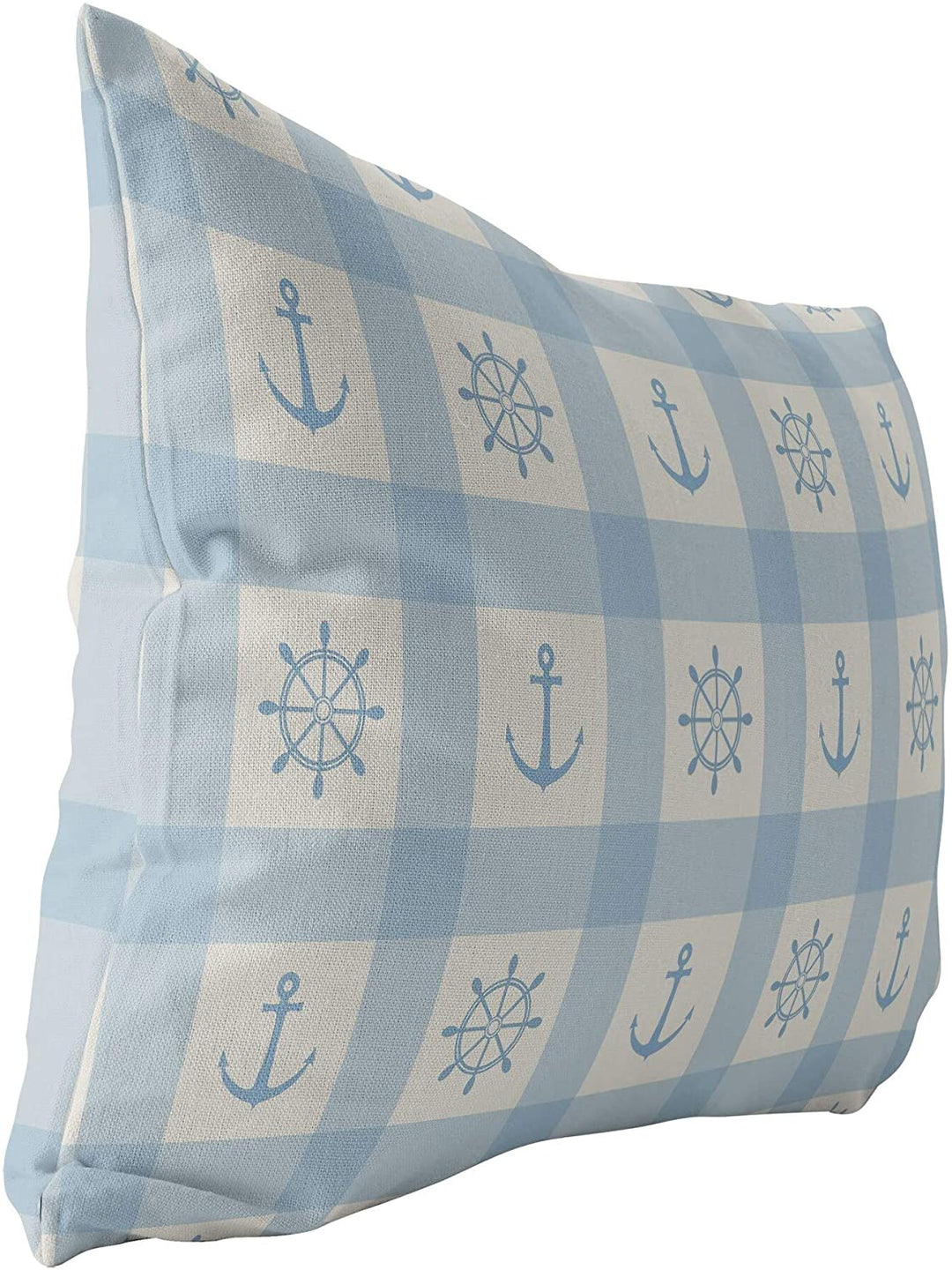 MISC Anchor Light Blue Indoor|Outdoor Lumbar Pillow by Designs 20x14 Blue Plaid Nautical Coastal Polyester Removable Cover