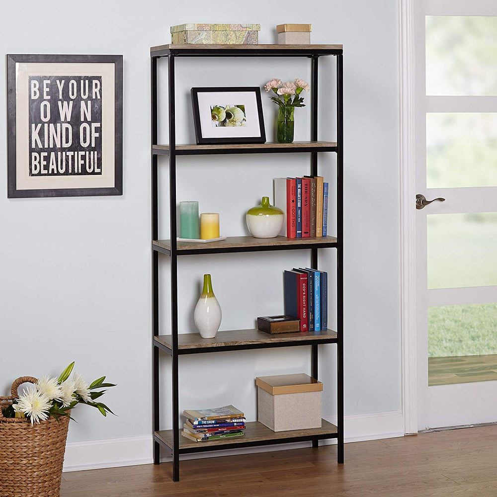 5 Tier Corner Shelf Brown Black Shelves Storage Oraganizer 5 Shelf Rustic Kitchen Dining Area Living Room Office Shelfs Closet Steel