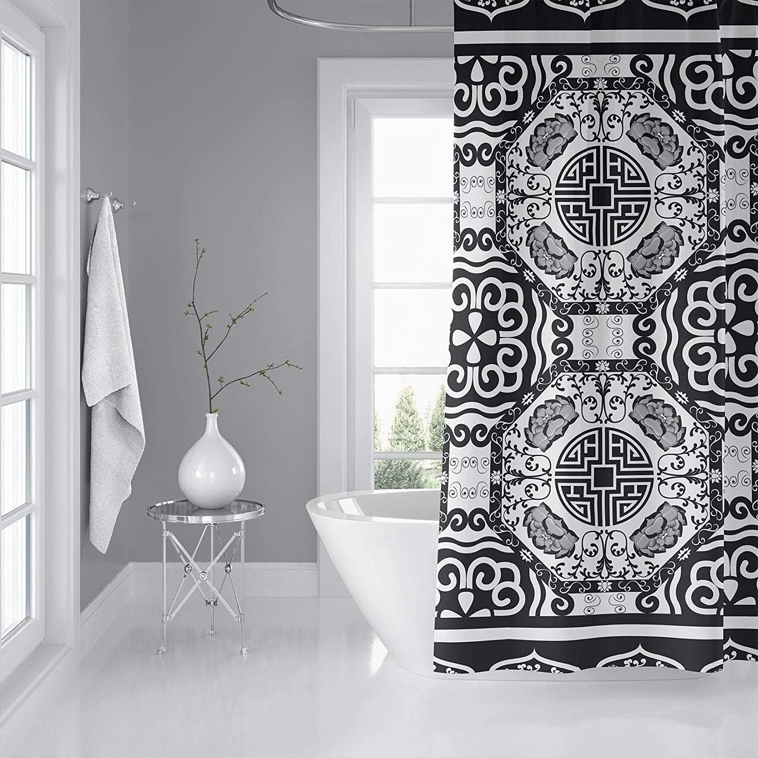 MISC Charcoal Shower Curtain by 71x74 Grey Geometric Traditional Polyester
