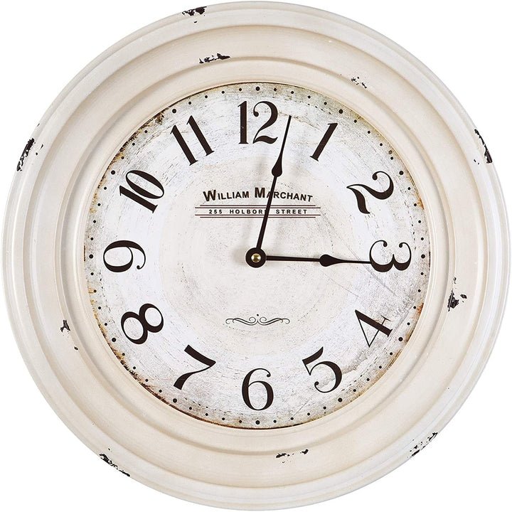 Rustic Wall Clock White Shabby Chic Round Plastic Antique