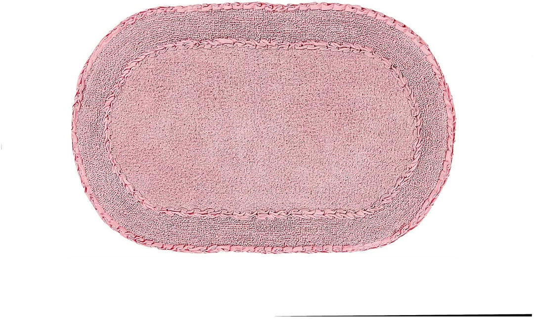 Double Ruffle 21"x34" Bath Rug Pink Solid Color Cotton - Diamond Home USA