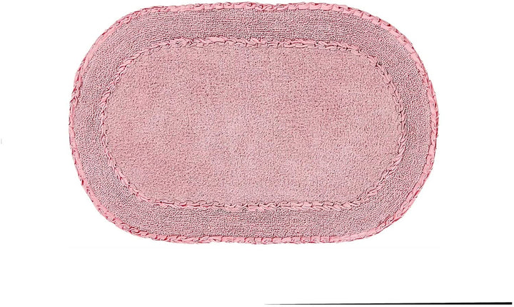 Double Ruffle 21"x34" Bath Rug Pink Solid Color Cotton - Diamond Home USA