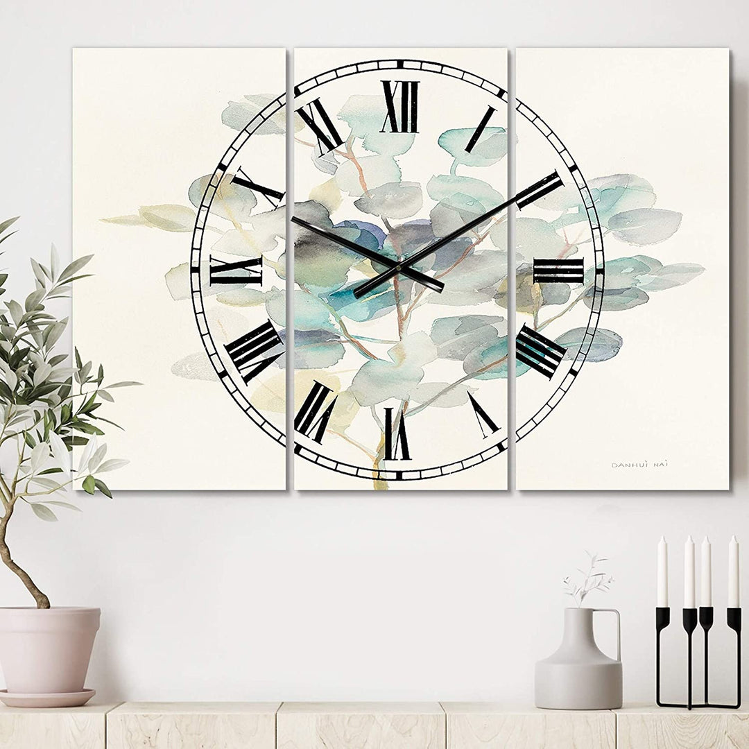 Eucalyptus Leaves I' Cottage Panels Oversized Wall Clock