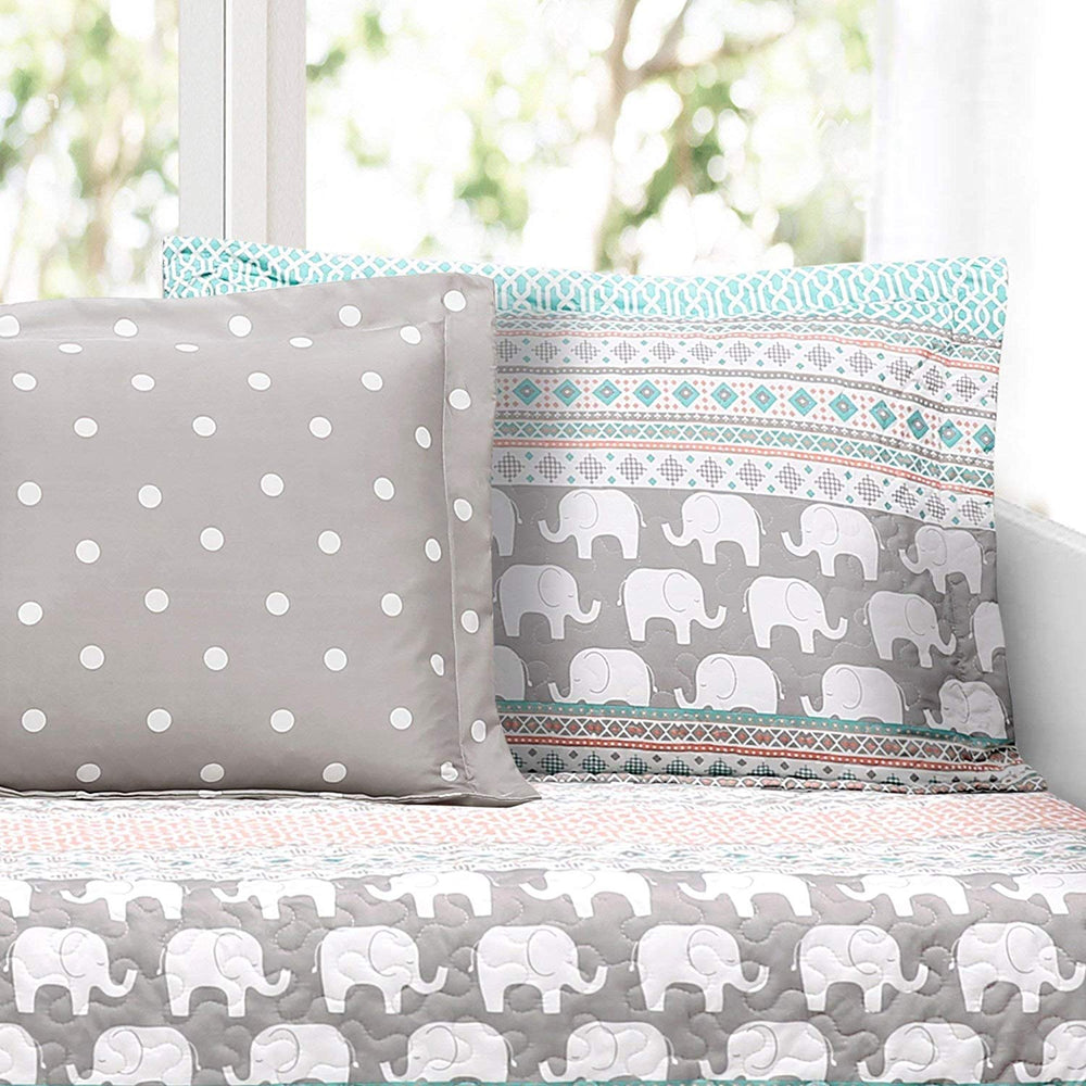 6 Piece Coral Aqua Grey Striped Elephant Daybed Cover Set Peach Turquoise Morrocan Trellis Stripe Elephants Day Bed Pillow Covers Animal Theme