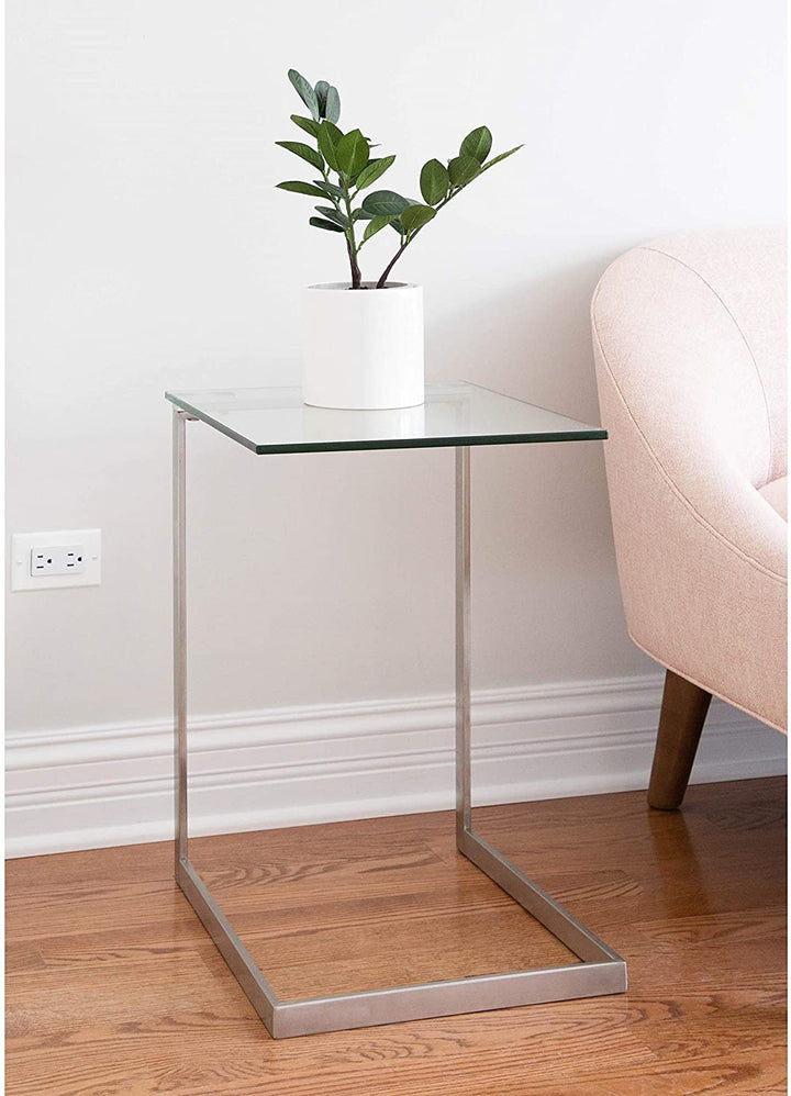 Stainless Steel/Glass End Table Silver Modern Contemporary