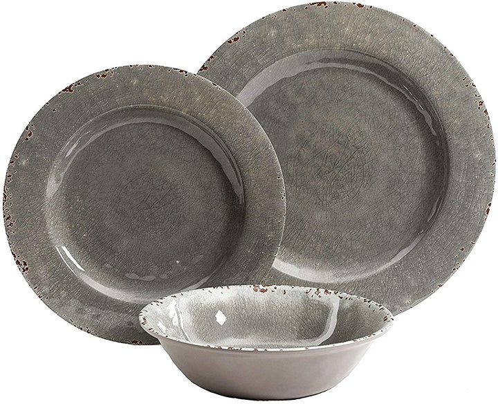 12 Piece Dinnerware Set Grey Look Decal Solid Casual