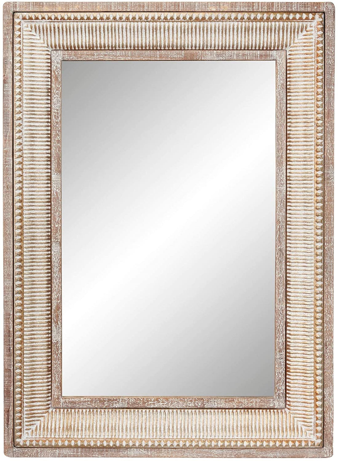 Farmhouse Large Rectangular Whitewashed Wood Gold Metal Wall Mirror 31" X 43" 31 2 43 - Diamond Home USA