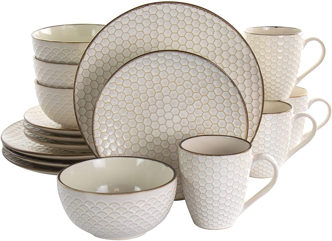 Honey Ivory 16 Piece Stoneware Dinnerware Set Textured