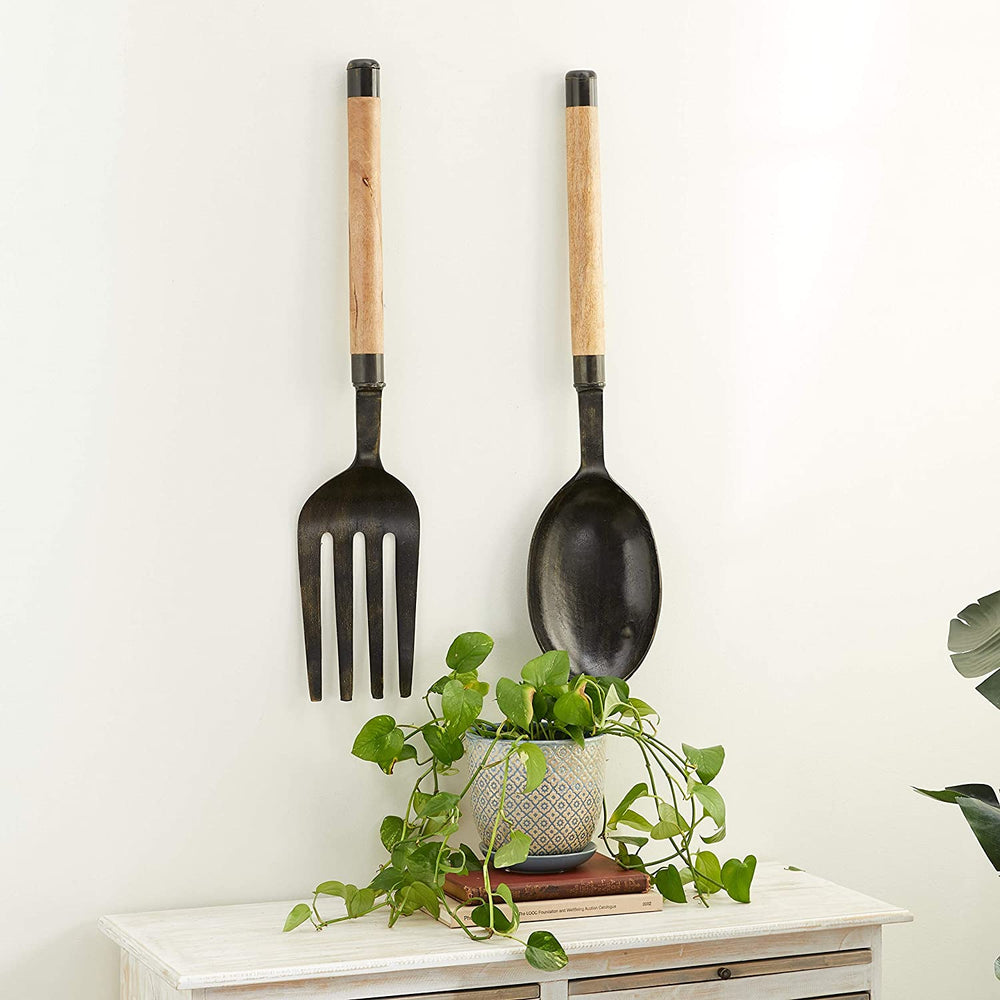 Large Spoon Fork Metal Wall 8" X 35" Set 2 Color Farmhouse - Diamond Home USA