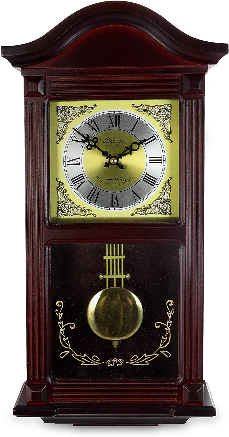 Decorative Wall Clock Pendulum Cherry Brown Rectangular Wood