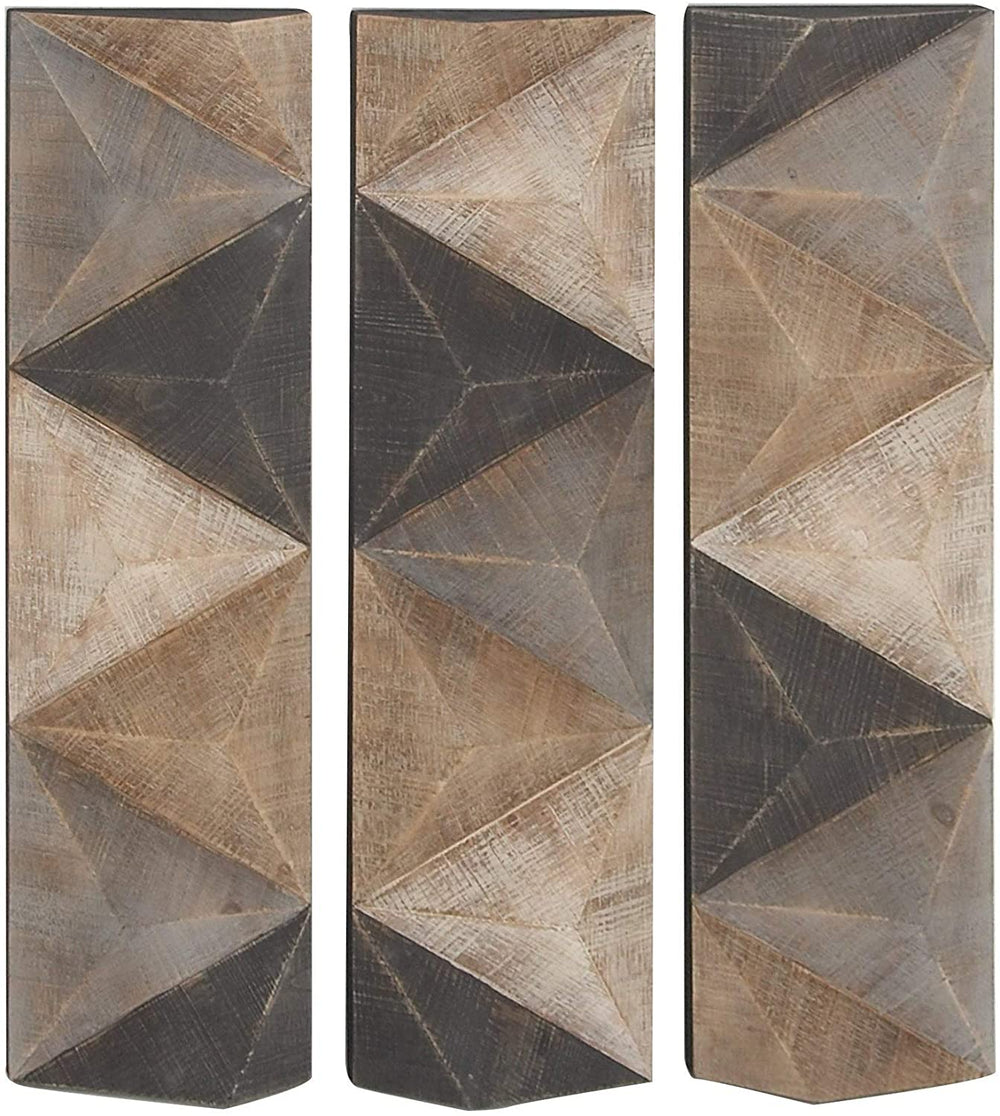 Set 3 Modern Geometric Inspired Wooden Wall Panels Brown Contemporary Wood