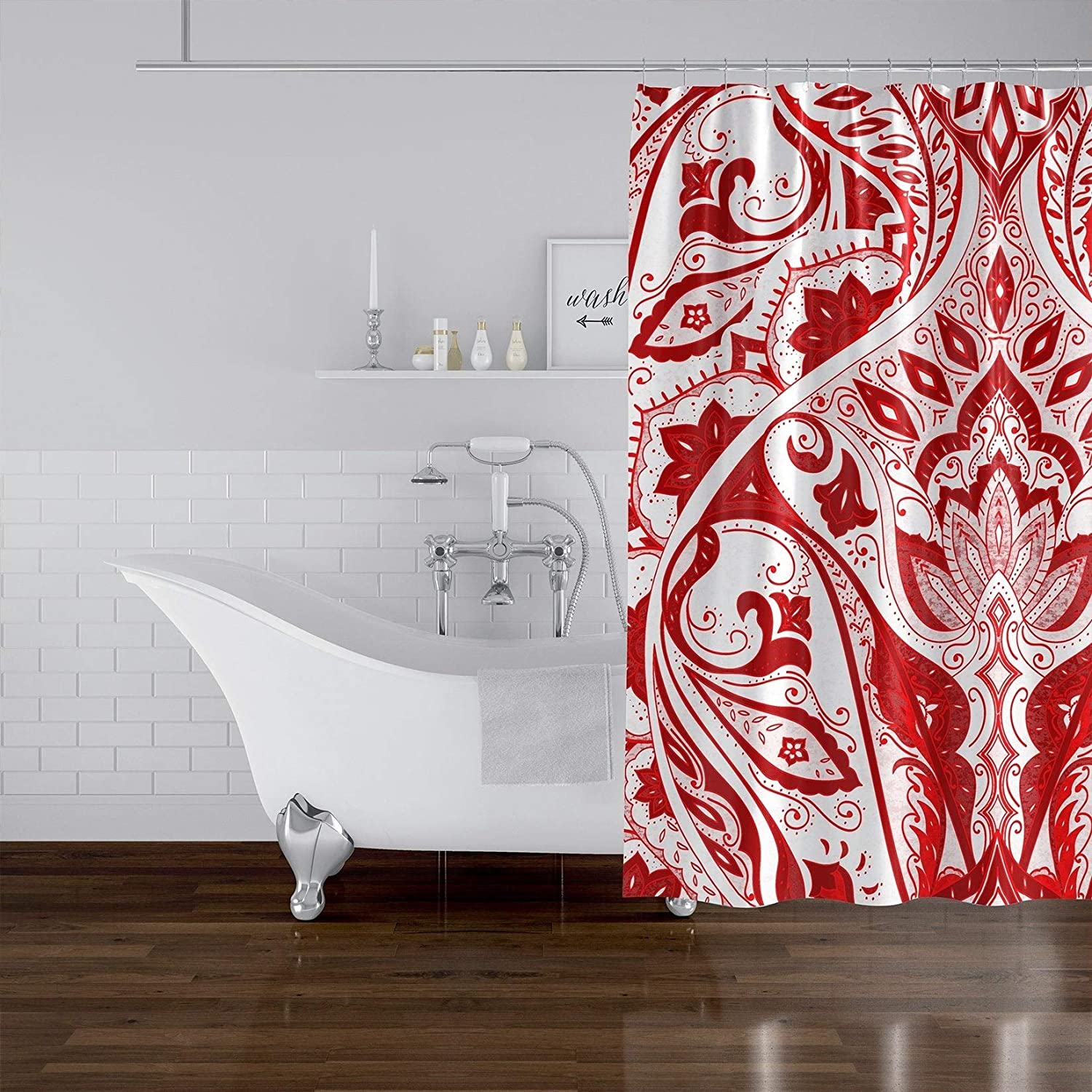 MISC Red Shower Curtain by 71x74 Red Geometric Traditional Polyester