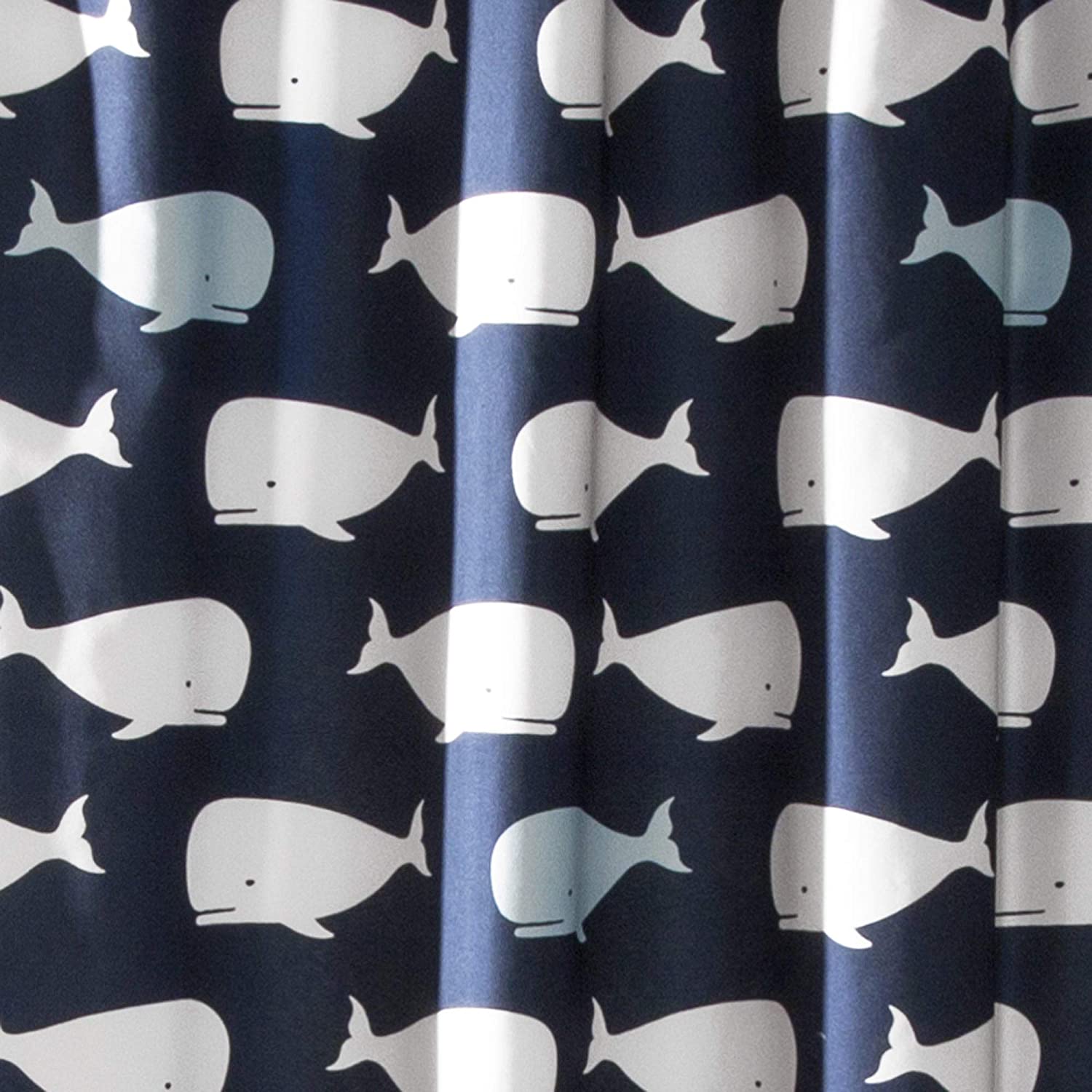 Navy Whale Shower Curtain Blue Animal Novelty Polyester