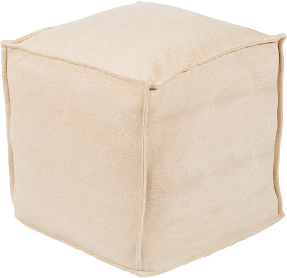 Khaki Chenille Pouf Tan Solid Color Textured Modern Contemporary Cotton One Pillow Removable Cover