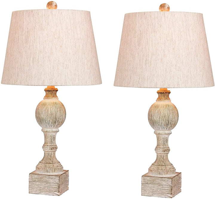 Pair 26 5 Distressed Sculpted Column Resin Table Lamps