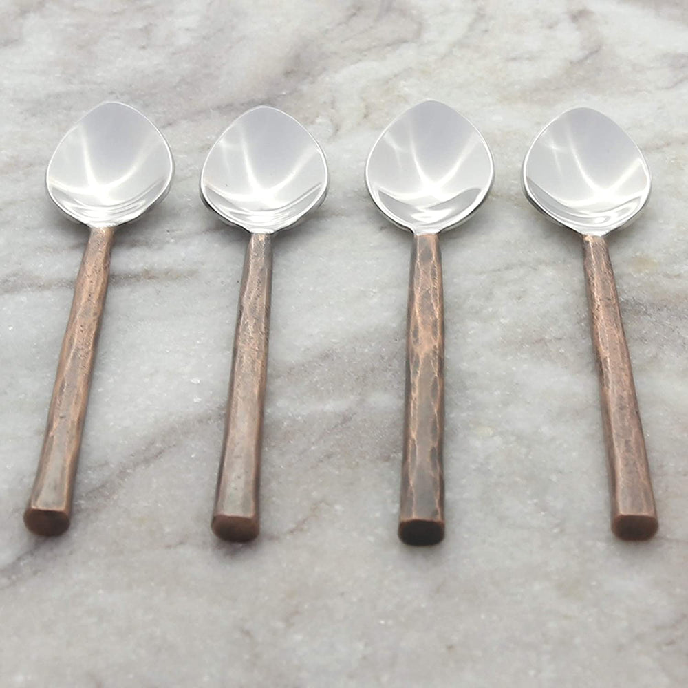 Copper Antique Design Coffee/Desert Serving Spoon 4 Pcs Set Bronze Stainless Steel Piece Handmade