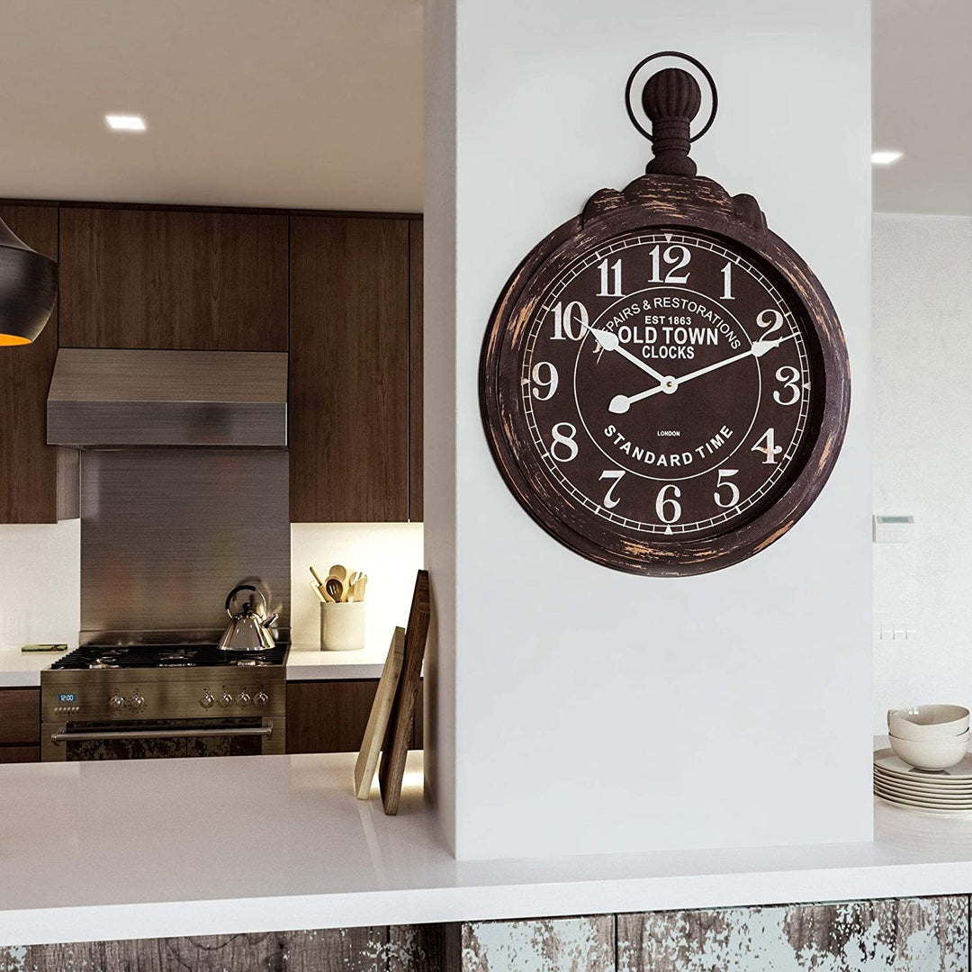 Circular Timepiece Wall Clock Black White Traditional