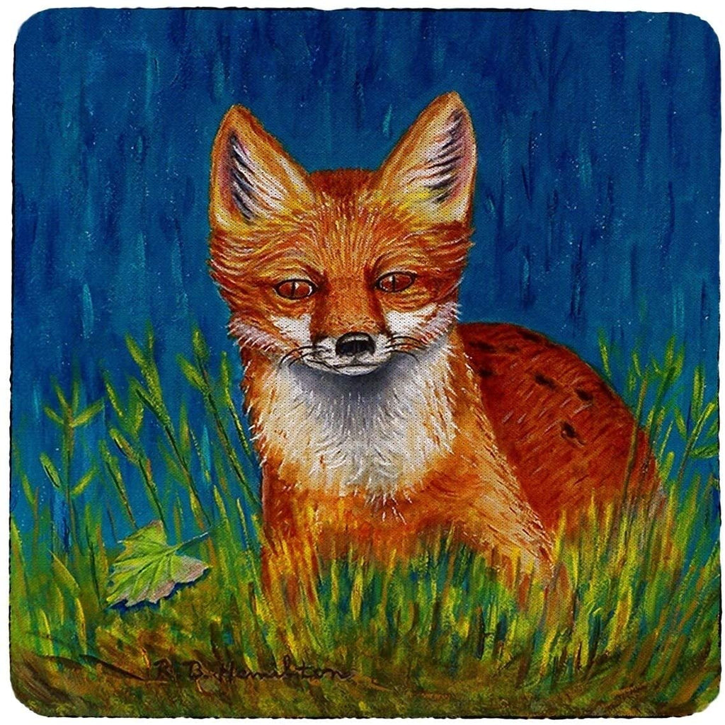 Red Fox Coaster Set 4 Color Synthetic Fiber