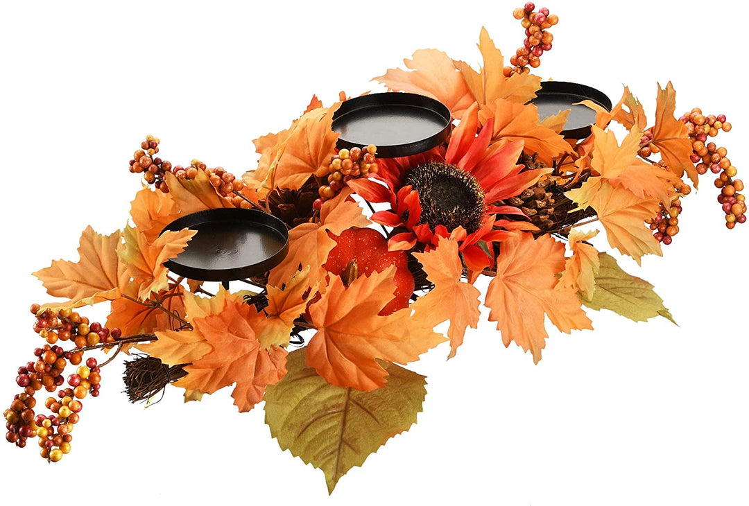 24 Inch Harvest Maple Leaf Candleholder 24" Orange