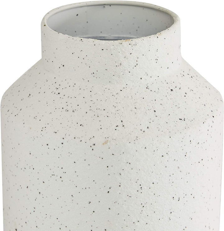 Round White Metal Textured Vase Beige Striped Base Set 2 11" 12" 6 X 12 Color Ceramic - Diamond Home USA