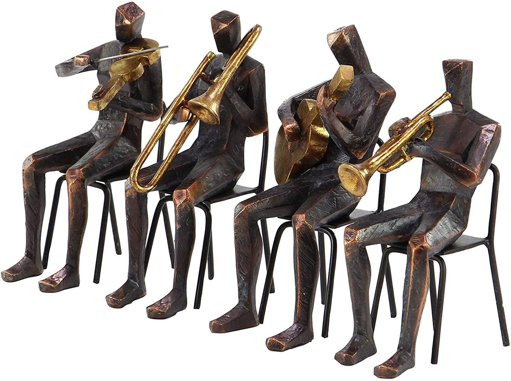 Set 4 Traditional Resin Metal Musician Sculptures Brown Culture Bronze Finish - Diamond Home USA